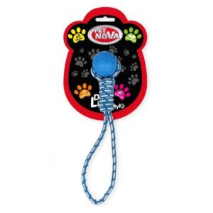 Virvė su kamuoliu 11cm mėlyna su mėtų kvapu, cypiantis
