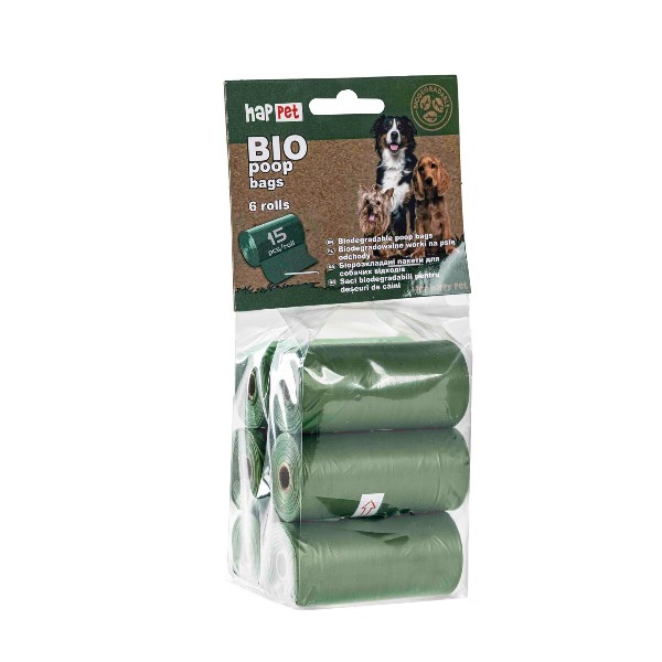 HapPet BIO maišeliai ekskrementams 6 ritinėliai (žali)